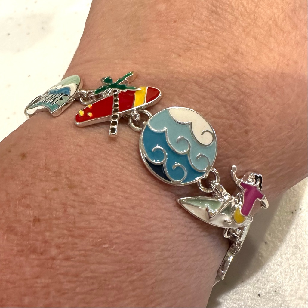 Nwt Periwinkle By Barlow Surf Theme Bracelet Silver Tone W Palm Trees Waves 18$